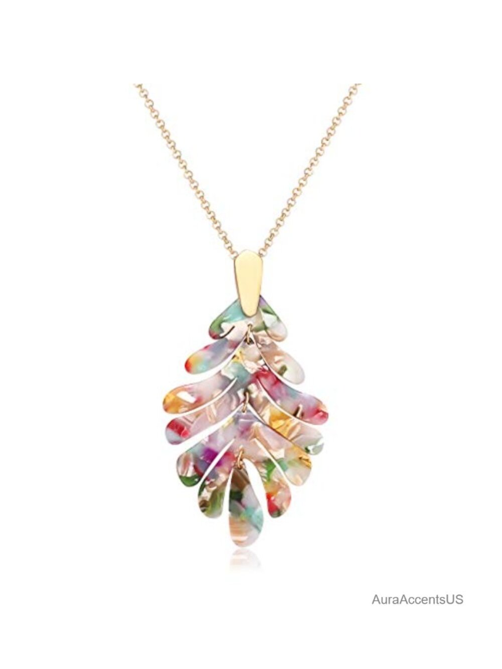 Acrylic Resin Leaf Pendant Necklace Drop Earrings Set for Women